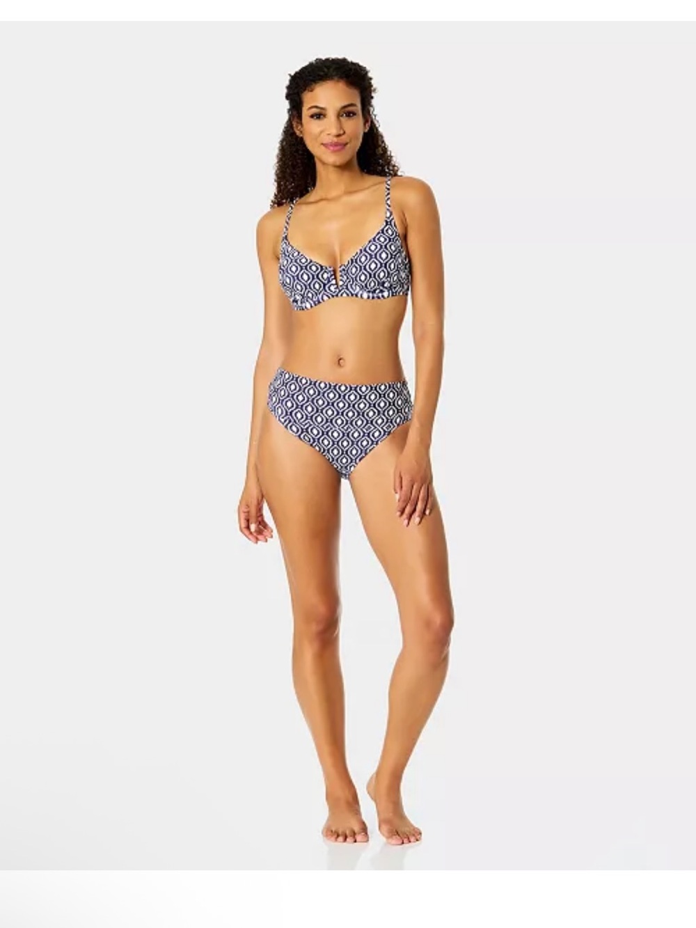Anne Cole Navy and White Geometric Bikini Set